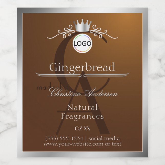 Brown Product Label Silver Frame Logo and Monogram (Single Label)