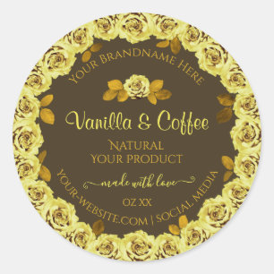 Brown Product Labels with Yellow Roses in Bloom