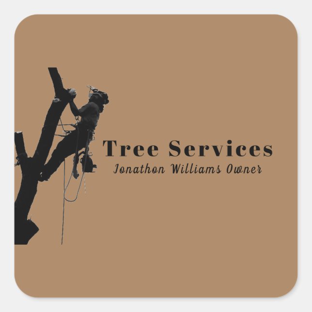 Brown Professional Tree Trimming Service Business Square Sticker (Front)