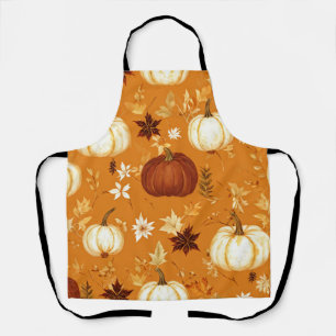 Brown Pumpkin Floral Autumn and Fall Pattern Apron