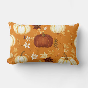 Brown Pumpkin Floral Autumn and Fall Pattern Lumbar Cushion