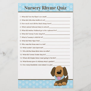 Brown Puppy Dog Boy Baby Shower Nursery Rhyme Quiz