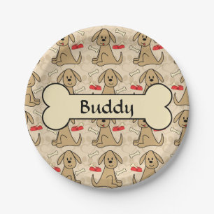 Brown Puppy Dog Design Personalise Paper Plate