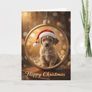 Brown Puppy Santa Hat Christmas Warm and Cozy Card