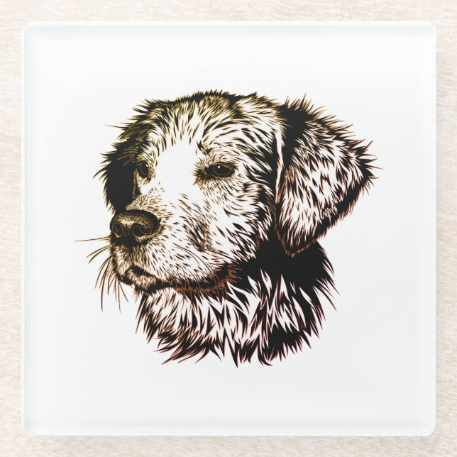 Brown Puppy Sketch  Glass Coaster (Front)