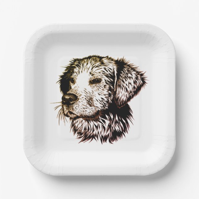 Brown Puppy Sketch  Paper Plate (Front)