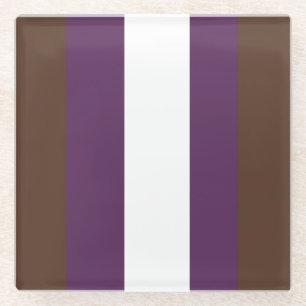 Brown, purple and white stripes glass coaster