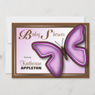 Brown & Purple Butterfly Baby Shower Invitations