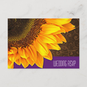 Brown Purple Country Sunflower Wedding RSVP Cards