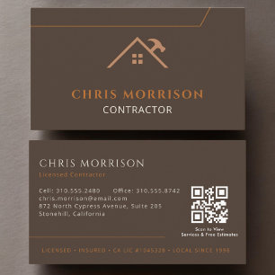 Brown QR Code Contractor Construction Business Card