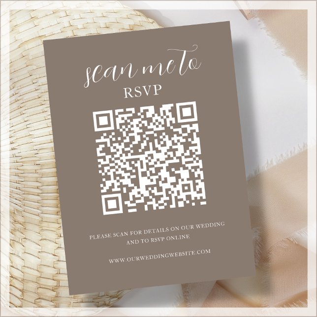 Brown | QR Code | Wedding RSVP Enclosure Card (Creator Uploaded)