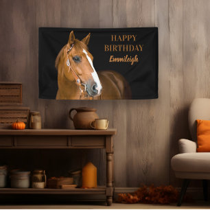 Brown Quarter Horse Black Happy Birthday Banner
