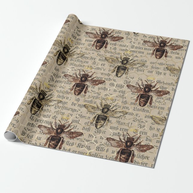 Brown Queen Bee Wrapping Paper (Unrolled)