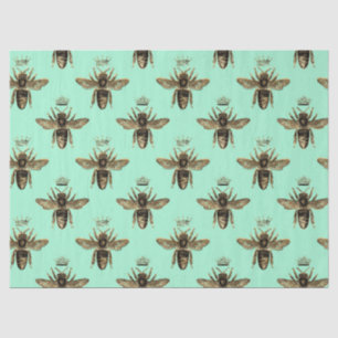 Brown Queen Bees on Mint Green Decoupage Tissue Paper