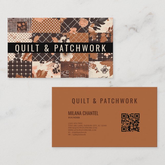 Brown Quilt Patchwork Handmade Clothing  Business Card (Front/Back)
