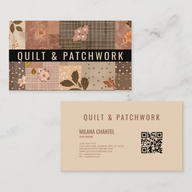 Brown Quilt Patchwork Handmade Clothing  Business Card (Front/Back)