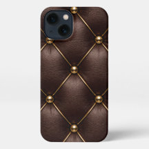 Brown Quilted Leather & Gold Studs Phone Case