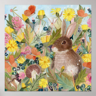Brown Rabbit and Dandelions poster