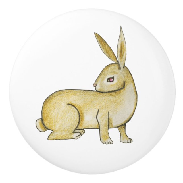 Brown Rabbit on White Ceramic Knob (Front)