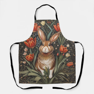 Brown Rabbit Red Tulips William Morris Inspired Apron