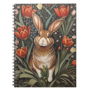 Brown Rabbit Red Tulips William Morris Inspired Notebook