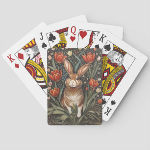 Brown Rabbit Red Tulips William Morris Inspired Playing Cards