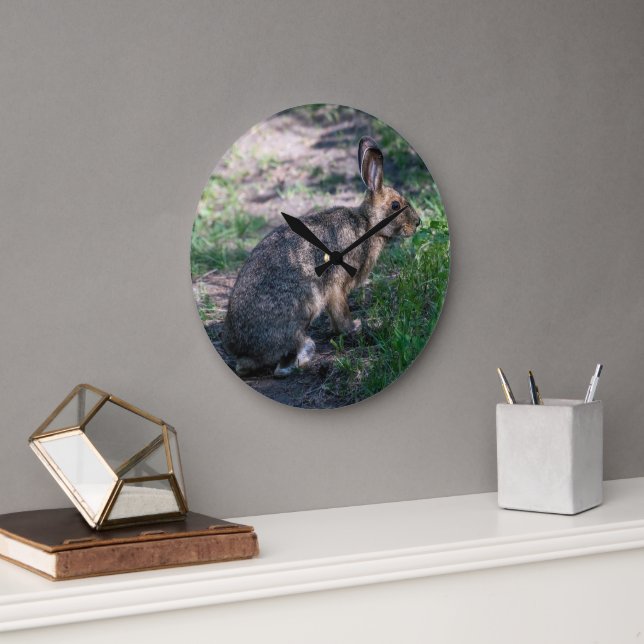 Brown Rabbit, Resting in Nature Large Clock (Office)