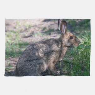 Brown Rabbit, Resting in Nature Tea Towel