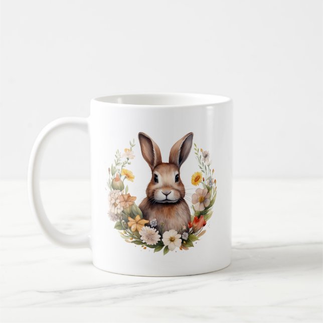 Brown Rabbit with Spring Flowers  Coffee Mug (Left)
