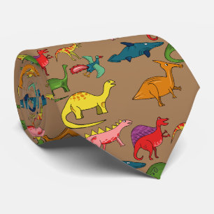 Brown Rainbow Dinosaurs Tie