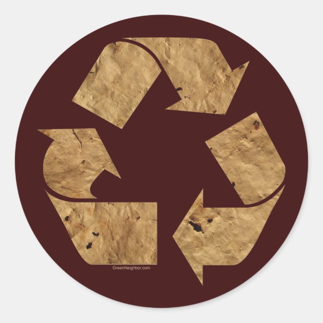 Brown Recycle Sign Classic Round Sticker (Front)