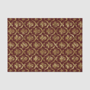 Brown-Red And Faux Shiny Gold Floral Damasks Lace Tissue Paper