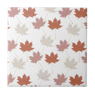 Brown Red Autumn Floral Leaves Y2K Pattern Ceramic Tile