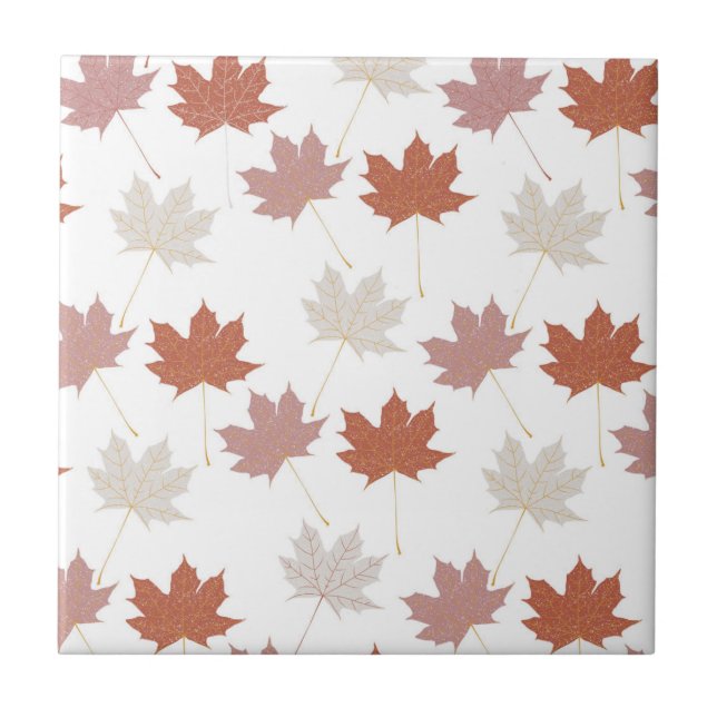 Brown Red Autumn Floral Leaves Y2K Pattern Ceramic Tile (Front)