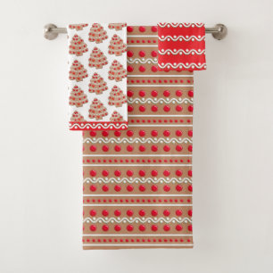 Brown Red Christmas Gingerbread Pattern Bath Towel Set