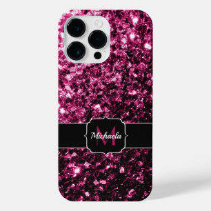 Brown Red faux Glitter sparkles bling Monogram iPhone 14 Pro Max Case