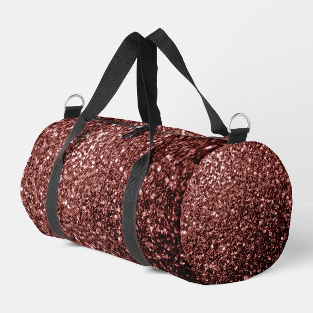 Brown red faux glitter sparkles duffle bag (Left Corner)