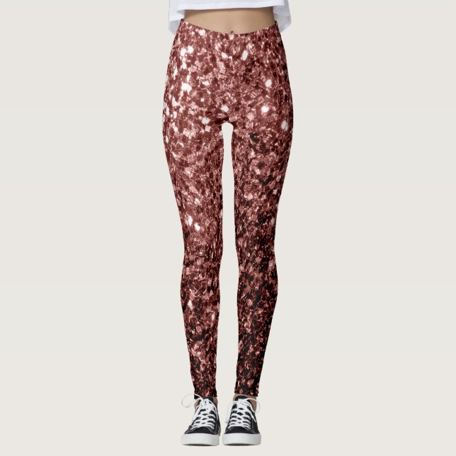 Brown Red faux Glitter sparkles Leggings (Front)