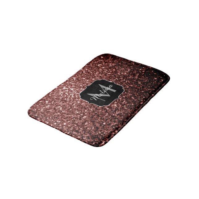 Brown Red faux Glitter sparkles Monogram Bath Mat (Angled)