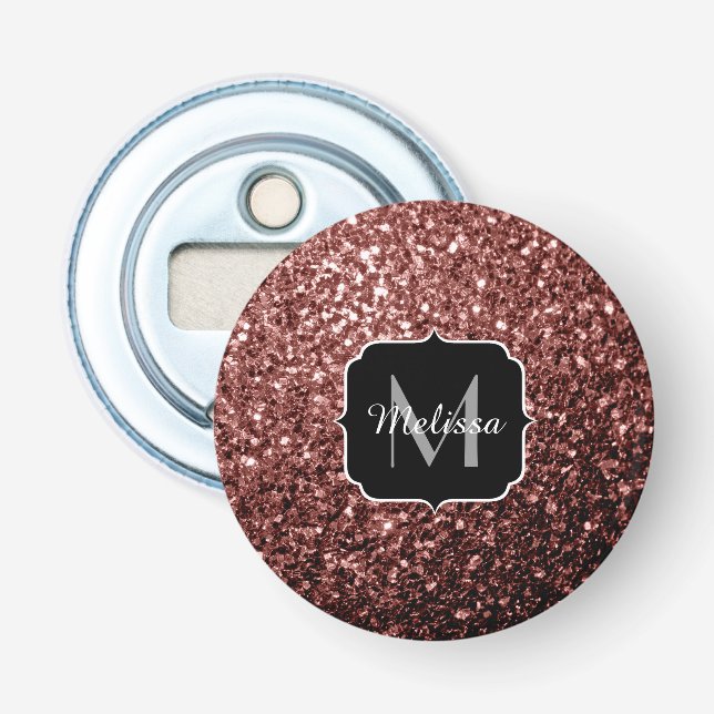 Brown Red faux Glitter sparkles Monogram Bottle Opener (Front)