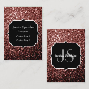 Brown Red faux Glitter sparkles Monogram Business Card