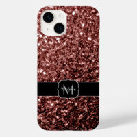 Brown Red faux Glitter sparkles Monogram