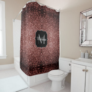 Brown Red faux Glitter sparkles Monogram Shower Curtain