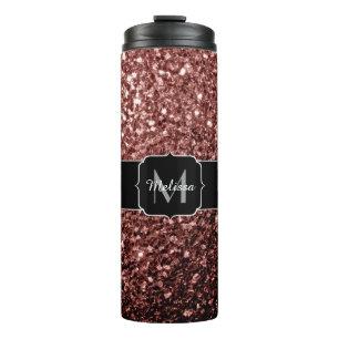 Brown Red faux Glitter sparkles Monogram Thermal Tumbler