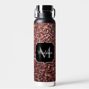 Brown Red faux Glitter sparkles Monogram Water Bottle