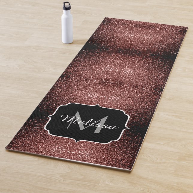 Brown Red faux Glitter sparkles Monogram Yoga Mat (In Situ)