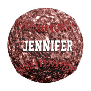 Brown red glitter sparkles Your name Team Baseball