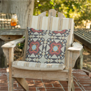 Brown Red Ivory Terracotta Orange Blue Tribal Art Cushion