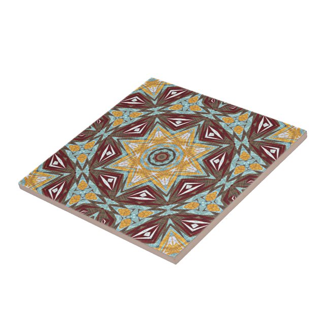 Brown Red Mustard Yellow Aqua Ethnic Tribe Art Ceramic Tile (Side)