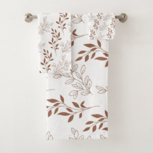 Brown Red Retro Vintage Leaf Pattern Bath Towel Set